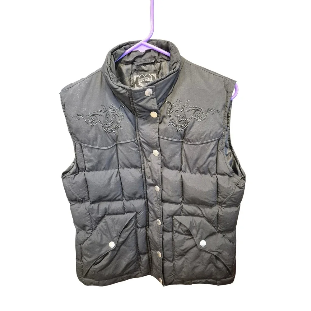 Cowgirl Hardware Black Embellished Puffer Vest‎ Western Style Women's Size M - Picture 2 of 12